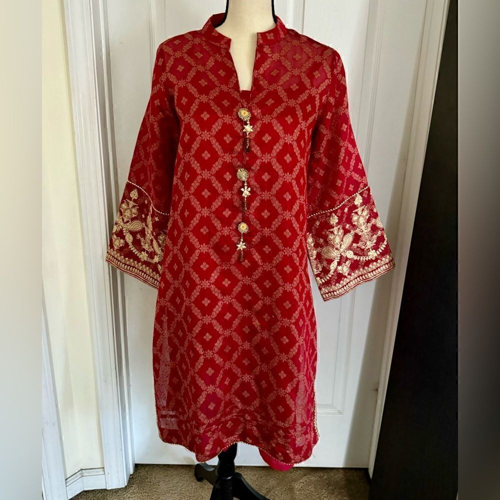 GUL AHMED KAAS PAKISTANI SEMI FORMAL DESIGNER DRESS 2 PIECE DRESS AND SLIP